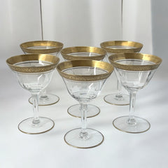 Vintage Tiffin Franciscan Minton Optic Coupe/Sherbet Glasses with Gold Encrusted Ornate Band Set of 6