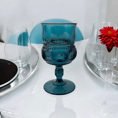 Vintage Tiffin Franciscan Thumbprint Teal Glass Set of 2 Glasses