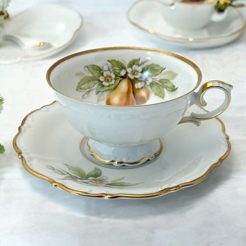 Vintage Tirchenreuth Bavaria Pear Porcelain Footed Tea Cup & Saucer Set 1960s