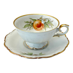 Vintage Tirchenreuth Bavaria Peach Porcelain Footed Tea Cup & Saucer Set 1960s