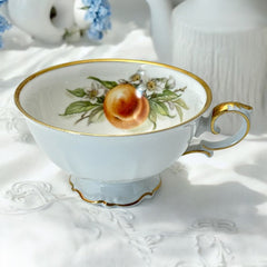 Vintage Tirchenreuth Bavaria Peach Porcelain Footed Tea Cup & Saucer Set 1960s