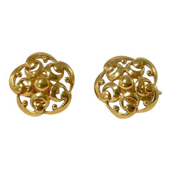 Vintage Crown Trifari Open Work Gold Tone Floral Button Clip-on Earrings