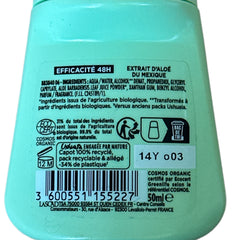 Ushuaïa Organic Aloe Vera Roll‑On Deodorant, French aluminum‑free formula in 50 ml bottle with green cap