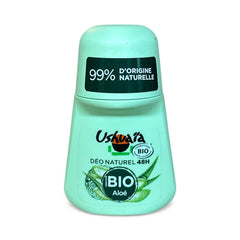 Ushuaïa Organic Aloe Vera Roll‑On Deodorant, French aluminum‑free formula in 50 ml bottle with green cap