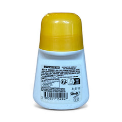 Ushuaia Roll‑on deodorant with yellow cap and white body, featuring sustainably sourced Madagascar vanilla extract; vegan formula with natural ingredients, 48‑hour protection, eco‑friendly packaging with 100% recycled cap and recyclable bottle.