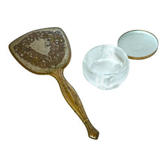 Vintage Brass Vanity Set with Mirror and Powder Jar