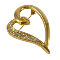 Vintage Clear Rhinestones Gold Tone Heart Brooch | Valentine's Day Love Jewelry | Romantic Gift