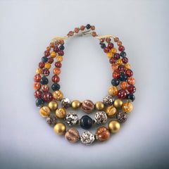 Vintage West Germany Brown & Gold Plastic Beads 3-Strand Necklace