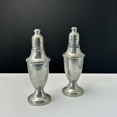 Vintage Web Pewter Salt and Pepper Shakers with Amber Glass Lining