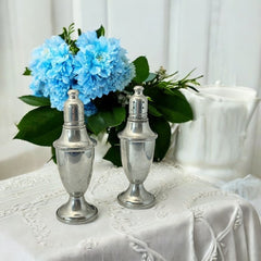 Vintage Web Pewter Salt and Pepper Shakers with Amber Glass Lining