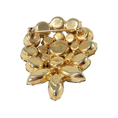 Vintage Weiss green and smoked topaz rhinestone teardrop brooch with gold‑tone setting.