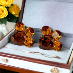 Vintage Wendy Gell Topaz Rhinestones Statement Earrings