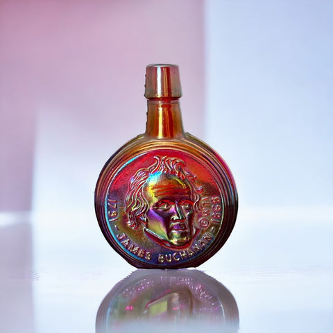 Vintage Wheaton Presidential Red Iridescent Carnival Glass Decanter | President James Buchanan Limited Edition Serie 1960s-70s | Collectible Glass Bottle