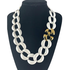 Vintage White Enamel & Gold Tone Large Links Modernist Necklace