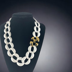 Vintage White Enamel & Gold Tone Large Links Modernist Necklace