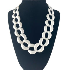 Vintage White Enamel & Gold Tone Large Links Modernist Necklace