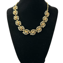 Vintage 1950s white enamel and gold-tone necklace and bracelet set with openwork textured wire design, adjustable hook clasp necklace and snap lock bracelet, in very good condition with light enamel wear.