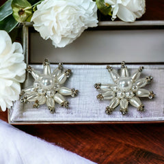 Vintage 1950s Starburst Faux Pearls Cluster Clip-On Earrings