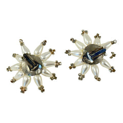 Vintage 1950s Starburst Faux Pearls Cluster Clip-On Earrings