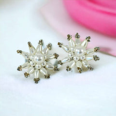 Vintage 1950s Starburst Faux Pearls Cluster Clip-On Earrings