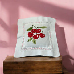 Embroidered Lavender Sachet Mini Pillow - Cherries