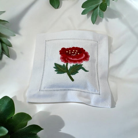 Embroidered Lavender Sachet Mini Pillow - Red Poppy