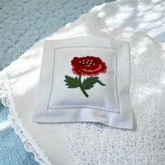 Embroidered Lavender Sachet Mini Pillow - Red Poppy