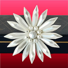 Vintage 1960s White Pearlized Faceted Plastic Statement Floral Brooch – Bold &amp; Beautiful!