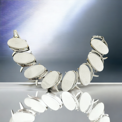 Vintage White Thermoset Plastic Ovals &amp; Silver Tone Modernist Link Bracelet | 1950s Bright Lucite Statement Jewelry | Retro Fashion Gift