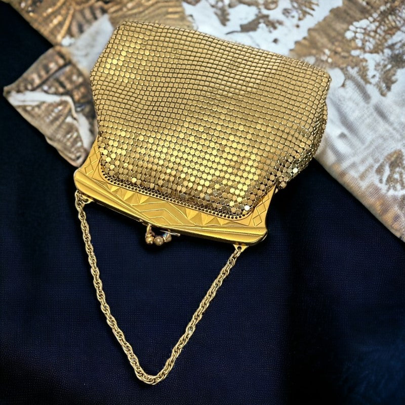 Vintage Whiting and Davis Art Deco Gold Mesh Evening Purse