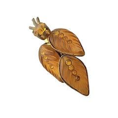 Vintage French Frosted Amber Glass Leaves Brooch