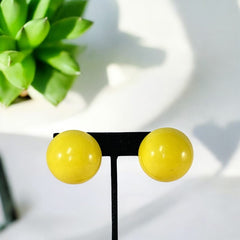 Vintage 1970s French Yellow Ball Plastic Clip-on Earrings | Retro Chic Accessory | Colorful Fashion Jewelry | Gift for Her