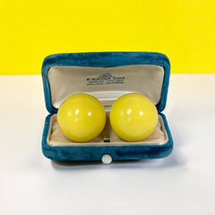 Vintage 1970s French Yellow Ball Plastic Clip-on Earrings | Retro Chic Accessory | Colorful Fashion Jewelry | Gift for Her