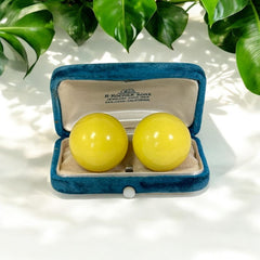 Vintage 1970s French Yellow Ball Plastic Clip-on Earrings | Retro Chic Accessory | Colorful Fashion Jewelry | Gift for Her