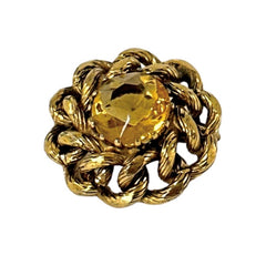 Vintage Light Citrine Rhinestone Small Round Scatter Brooch - Textured Gold Tone Elegance