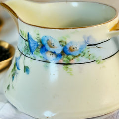 Antique Zeh Scherzer &amp; Co Bavaria Art Nouveau Blue Bindweed Flowers Porcelain Sugar and Creamer Set