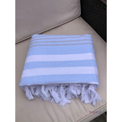 Fouta Towel - Blue/Gray Stripes -Coton Blanc