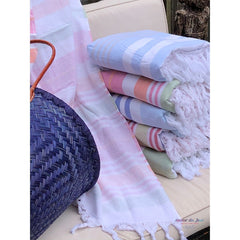 Fouta Towel - Blue/Gray Stripes -Coton Blanc