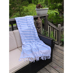 Fouta Towel - Blue/Gray Stripes -Coton Blanc