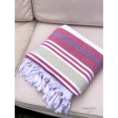 Fouta Towel - Blue/Red/Green Stripes -Coton Blanc