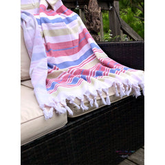 Fouta Towel - Blue/Red/Green Stripes -Coton Blanc