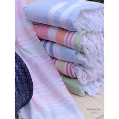 Fouta Towel - Blue/Red/Green Stripes -Coton Blanc