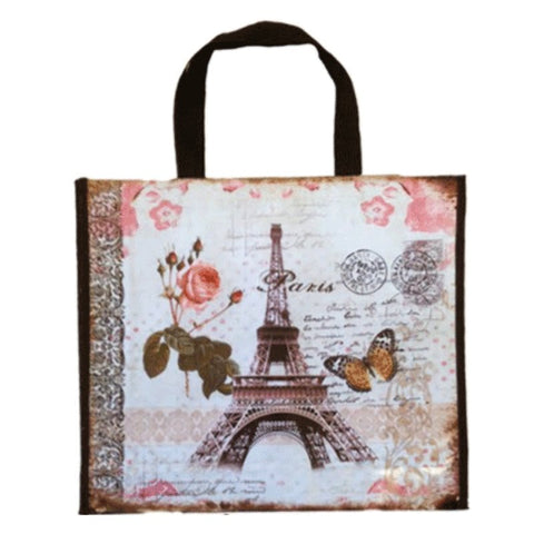 French Tote Bag - Eiffel Tower Rose Vintage Postcard