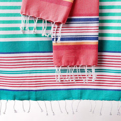 Towel Fouta - Small - Aqua & Pink Stripes