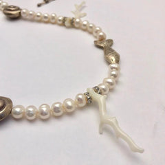 White coral, Silver & Freshwater Pearls Necklace - One-of-Kind