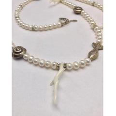 White coral, Silver & Freshwater Pearls Necklace - One-of-Kind