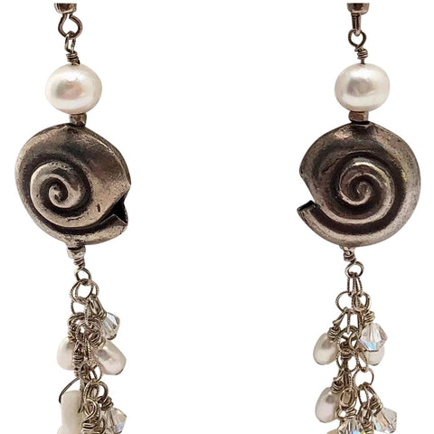 White coral, Silver, Freshwater Pearls Earrings