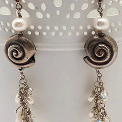 White coral, Silver, Freshwater Pearls Earrings