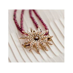 DIAMANT ETOILE- antique gold, diamond & pearl pendant and garnet necklace