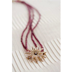 DIAMANT ETOILE- antique gold, diamond & pearl pendant and garnet necklace